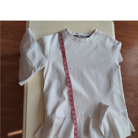 GOEN.J Top White Bell Sleeve Sleeve Cotton Pullover Peplum Ruffle Short Sleeve 6 - Picture 3 of 7